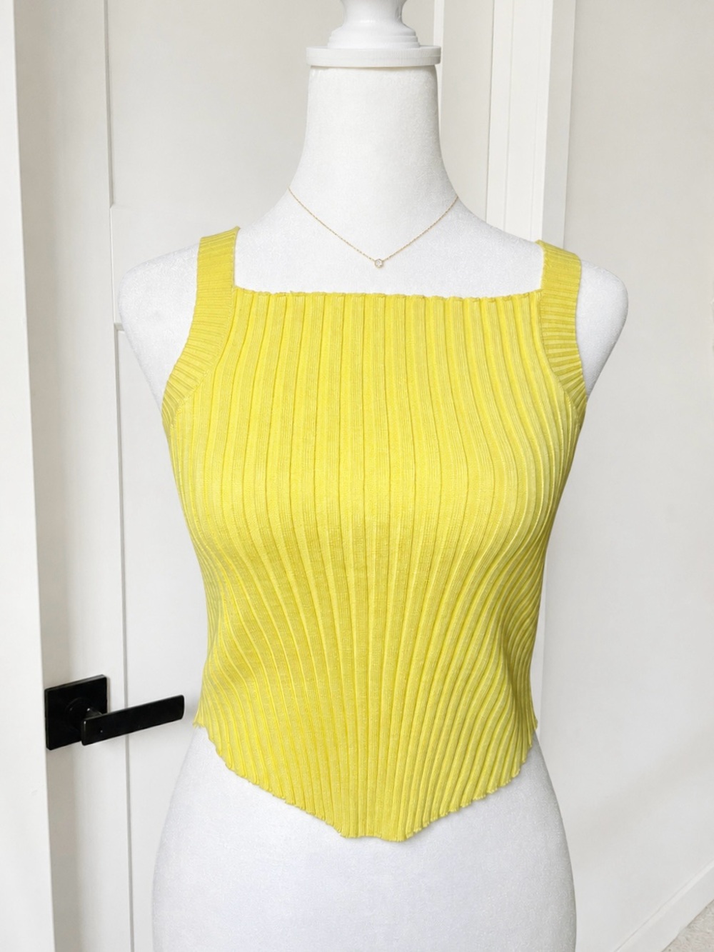 Vestique Bright Yellow Square Neck Ribbed Tank
